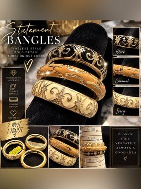 Beautiful Hinged Bangle Statement Bracelet Set of 3 NWT NWOT Statement